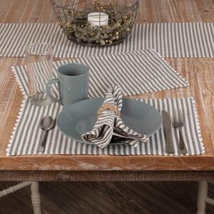 Piper Classics Farmhouse Ticking Stripe Gray Placemats w Rickrack, Set of 4 Place Mats, 12" x 18", Farmhouse Style Kitchen & Dining Decor