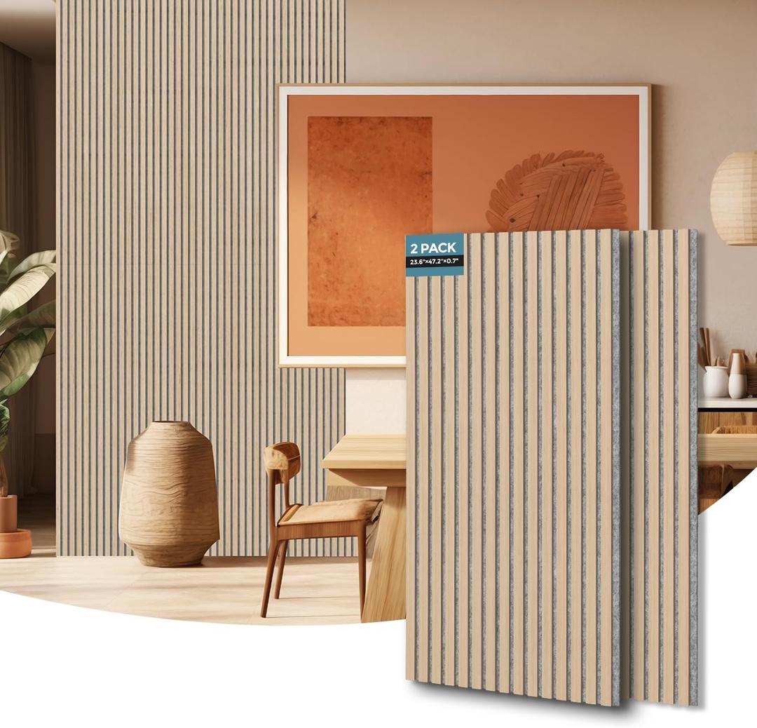 AKUMAX 2 Pack Large Acoustic Panels- 96x24Inches 3D Wall Panels Wood Wall,Decorative Peel Soundproof Wall Panels (Classic Oak)