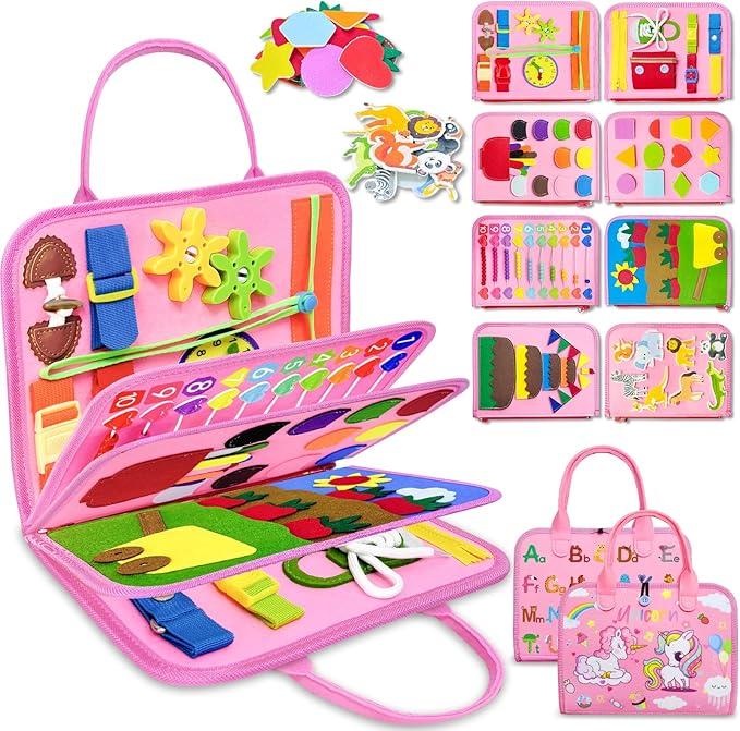 Busy Board Montessori Toys for Toddler Girl Birthday Gifts, Busy Book Sensory Learning Toys for Toddlers, Toddler Girl Airplane Car Travel Toy Educational Activities