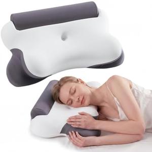 Sweetcrispy Cervical Pillow for Neck Pain, Ergonomic Contour Memory Foam Pillow with Detachable Roll Support, Cooling Breathable Cover for Side Back Stomach Sleepers