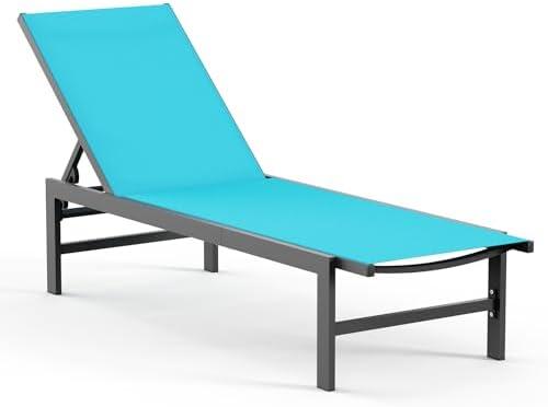 Vexwalx Outdoor Lounge Chairs for Pool, Aluminum Chaise Lounge Chairs with 5-Position Recliner, Patio Lounge Chair for Backyard, Poolside, Deck, Lawn, Lake Blue