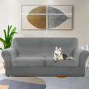 ZNSAYOTX Oversized Velvet 3 Piece Couch Cover with 2 Extra Large Seat Cushion Covers Stretch Sofa Cover for 2 Cushion Couch Thick Loveseat Sofa Slipcover for Living Room (Grey), 72"-92"(2 Cushions)