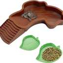 3 PCS Tortoise Water Dish Reptile Bathing Pool with Removable Ramp and Leaf Reptile Food Dish & Water Bowl Tortoise Habitat Accessories for Turtle, Gecko, Snake, Bearded Dragon, Lizard