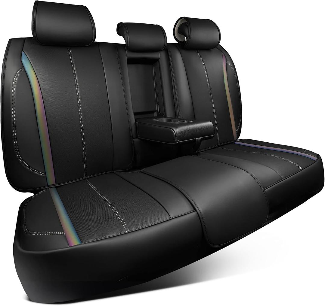 CAR PASS Back Seat Covers, Nappa Leather Rear Seat Bench Cushion Waterproof Breathable Back Row Protector Universal Fit for Car Sedan SUV Pickup Truck, Back Rear Black Chameleon Iridescent Reflective, Size: Rear Seats