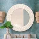 Capiz Shell Round Mirror, 30'' Coastal Mirror with Natural Capiz Seashell Frame, Decorative Circle Wall Mirrors for Living Room Mantel Bathroom Entryway