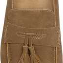 Faux Suede Mules for Women Tassel Flat Loafers Comfort Clog Mules Slip on Round Toe Casual Boat Slippers Shoes (9, Tan)