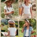 Oakgarden Girls Cap Sleeve T-Shirts Kids Ribbed Knit U-Neck Tops Fitted Short Sleeve Shirts Cute Summer Basic Tees 11-12 Years (White)
