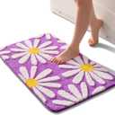 QJHOMO Purple Bathroom Rugs Cute Daisy Bath Mat White and Yellow Flower Decor Rug Non Slip Floor Carpet Microfiber Bathmat Super Absorbent Machine Washable Bathtub Mats for Shower (16x24 inch)