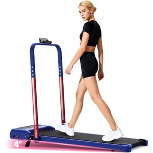 Walking Pad Treadmill with Incline for Home Office, Portable Under Desk Treadmill with Remote Control and LED Display, Walking Jogging Running Machine (Black) (Blue)