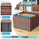 Cinnvoice Extra Large Decorative File Box 18 x 16 x 13 in Wicker Seagrass File Basket Organizer for Letter Legal Size Hand Woven Hanging Filing Cabinet with Lid for Office Paper Rope, Dark Brown