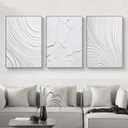 Ecyanlv White Abstract Canvas Wall Art Modern Textured Painting Geometric Art Textured Minimalist Poster Abstract Shaped Wall Art White Line Pictures Wall Decor for Living Room 16x24inch Frameless