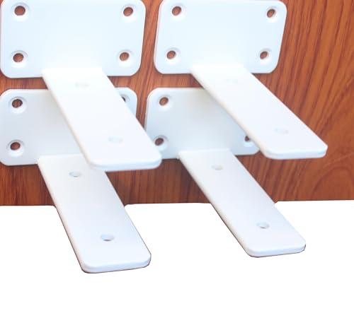 4 Pack - 6 inch White Hidden L Shelf Bracket (1/5 Inch Thicked) Iron Floating Shelf Brackets Rustic Industrial Metal Brackets for Shelf Support