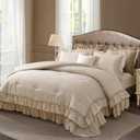 Themelove Full Size Comforter Set Beige, Lightweight Fluffy Farmhouse Ruffle Bedding Set, Soft Microfiber All Season Shabby Chic Bed Set 3 Pieces(1 Ruffle Comforter 2 Pillowcases)