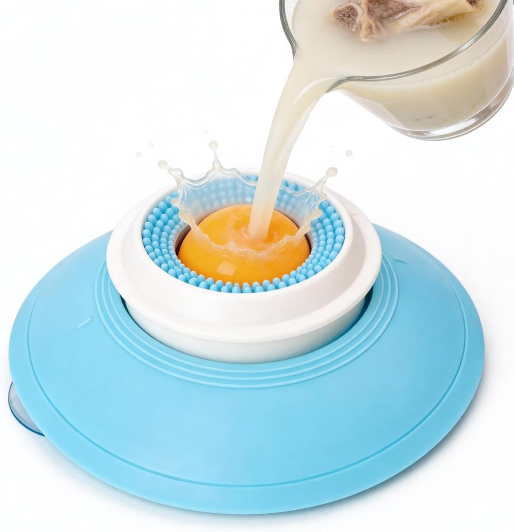 Slow Feeder Dog Lick Sphere for Liquid Treats, Suction Cup Anti-Slip Dog Lick Bowl with Rolling Ball, Textured Licking Toy for Dogs and Cats