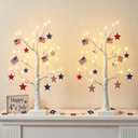 4th of July Decorations,2 Pack 2 FT Birch Tree with Led Lights,4th of July Tree for Home Hanging Ornaments,Patriotic Tree for Patriotic Decorations,Christmas,Table Decor,Battery Operated