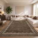Garvee Living Room Washable Area Rugs 9x12 Brown Neutral Scalloped Carpet