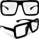 4E's Novelty Black Oversized Thick Glasses Clear Lens Non Prescription Square Frame, Fake Huge Fashion Eyeglasses for Vector Velma Costume Adults Women & Men, Halloween Nerd Costume Accessories