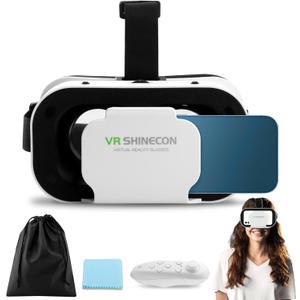 VR Headset, 3D VR Glasses Virtual Reality Headset for Kids & Adults with Controller, Universal Virtual Reality Goggles Compatible 4.7-6.5" for Movies,TV Video Games(Color:White)
