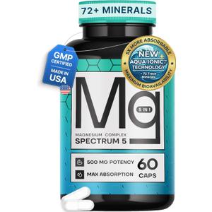 Spectrum 5 Magnesium | 5-in-1 Complex + 72 Trace Minerals for Enhanced Absorption | Irish Sea Sourced | 500mg per Serving | Made in USA, Third Party Tested, GMP Certified, Expiry: 04/2028