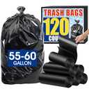 120 Count 55-60 Gallon Trash Bags, Tear-Free Large Black Garbage Bags for Kitchen, Office, Outdoor, Commercial Use, Lawn and Leaf Bags, Lightweight 17 Micron Design for Daily Dry Waste