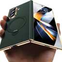 Magnetic for Samsung Galaxy Z Fold 7 Case Luxury Leather [Hinge Protection] Built-in [Screen Protector] [Fit for MagSafe] Zfold 7 Case with Kickstand & Ring Holder,Green