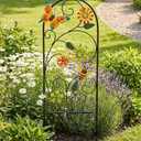 WENTTUO Decor for Outside 33 Inch Decorative Garden Stakes with Flowers Dragonflies Metal Yard Decorations for Outdoor Patio Lawn Backyard