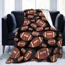 Brown and Black Football Sport Ball Throw Blanket Soft Bed Bedding Warm Cozy Plush Flannel Fleece Blankets Gifts for Boys Teens Men, Sofa Couch Bedroom Home Decor, 80"x60"