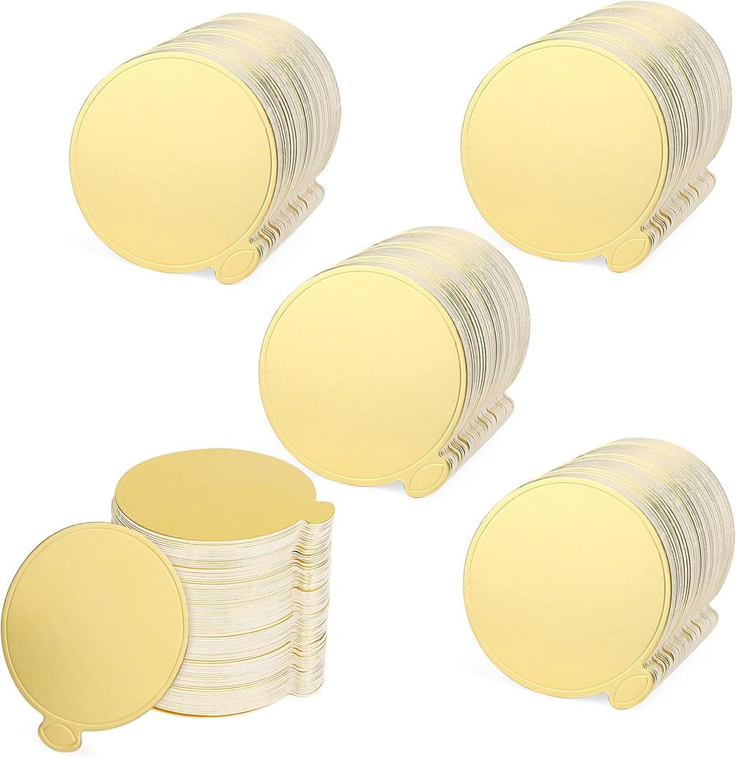 500 PCS 3.5 Inch Gold Cake Boards, Mini Round Cake Cardboard, Mini Cupcake Boards Base for Mousse, Dessert Display