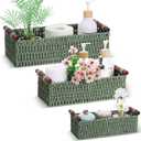 Boao 3 Pcs Boho Storage Wicker Baskets Handmade Woven Decorative Paper Rope Baskets for Organizing with Handle Countertop Toilet Paper Storage Container for Toilet Tank Top (Green)
