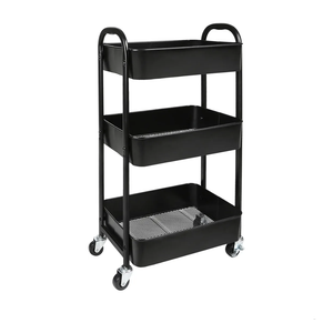 johgee Foldable 3 Tier Metal Utility Rolling Cart, Folding Mobile MultiFunction Storage Trolley Organizer Cart for Home Library Office(Black)