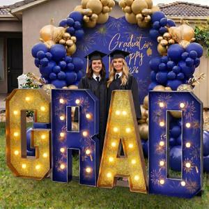 2026 Graduation Decorations 4 FT Grad Marquee Letter Large Class of 2026 Light up Sign Graduation Party Decor for Kindergarten Preschool High School College Pre-cut Foam Board(Blue & Gold)