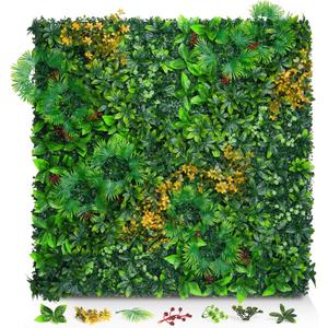 Grass Wall Panels, 20"x20" 8pcs Artificial Grass Backdrop Wall with Tropical Leaves, UV-Anti Faux Greenery Plant Boxwood Panels for Privacy Fence Screen, Green Wall Decor for Outdoor Indoor