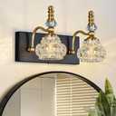 Modern Glass Crystal Vanity Light - Vintage Bathroom Lighting Fixtures Over Mirror, 2 Light Vanity Lights G9 Bulb (11.81 Inch, Black Gold)