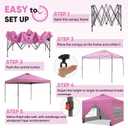 GDY 10x10 Pop Up Canopy Tent with 4 Sidewalls, Easy Set up with One Push Lift Outdoor Silver Coated Beach Gazebos, Carpas with 4 Sandbags, for Outdoor, Parties,Camping, Pink.