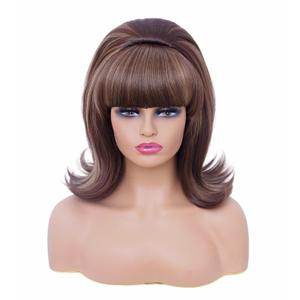 Rugelyss Short Brown Mixed Wig with Bang Retro Bouffant Beehive Wigs fits 80s Costume or Halloween Party