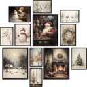 Skyists Vintage Christmas Wall Art Prints Christmas Wall Decor, Reindeer, Pine Tree?Santa Claus, Snowman, Winter Scene Decorations for Living Room, Bedroom (Unframed) 8X10-5X7-4X6 white