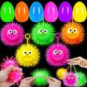 8 Pack Jumbo 4" Easter Eggs Filled with LED Puffer Balls, Light Up Squeeze Spiky Toys for Kids Stress Relief, Glow in The Dark for Easter Hunt Basket Stuffers Party Favors