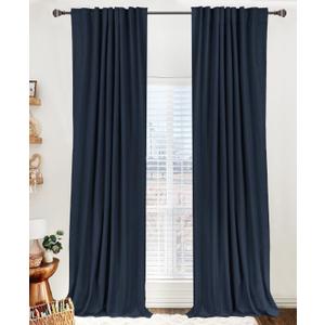 100% Blackout Shield Linen Blackout Curtains for Bedroom 84 Inches Long, Back Tab/Rod Pocket Living Room Drapes, Thermal Insulated Blackout Curtains 2 Panels Set, 50" W x 84" L, Navy