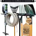 StoreYourBoard Wall-Mounted Rack With 4 Garage Hooks  Heavy-Duty Steel Holder Garage & Garden Storage for Shed, Workshop, or Home Organization  For Rakes, Shovels, Tools & More  2 Pack, Black