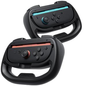 JSAUX Steering Wheels for Nintendo Switch 2 JoyCon Controller, Compatible with Mario Kart 9/8 Deluxe, Realistic Racing Experience with Comfortable Grip, Switch 2 JoyCon Controller Accessories2X Black