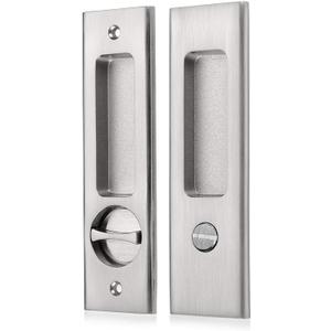 NCL Sliding Door Handle for Bath, Satin Nickel Barn Door Flush Handle, Privacy Pocket Door Lock