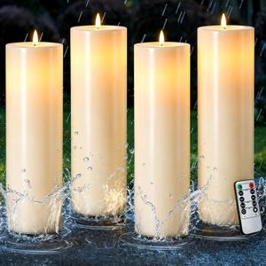 Gerrii 4 Pack 15" x 4" Large Outdoor Flameless LED Candles with Remote
