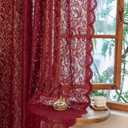 ALIGOGO Burgundy Curtains 84 Inches Long 2 Panels, Cottage Lace Sheer Maroon Curtains for Living Room, Farmhouse Rod Pocket Privacy Floral Scalloped Edges Burgundy Drapes, 52W x 84L Inch