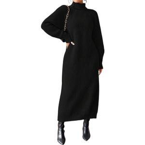 Women's Winter Sweater Dress Oversized Long Sleeve Knit Loose Pullover Maxi Bell (Black,XS)