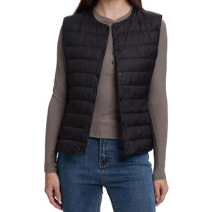 Women's Quilted Lightwight Puffer Vest, Foldable Collarless Down Vests with Storage Bag, Outwear Vests with Pocket (Large, Black)