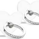 [2 Pack] Transparent Diamond Setting Cell Phone Ring Holder Stand,360 Degree Rotation and 180 Degree Adjustable Finger Ring Kickstand with Polished Electroplated Phone Grip (Love Heart)