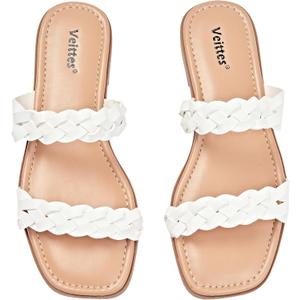 Veittes Women's Flat Slide Sandals-Casual Ladies Flat Summer Sandals. (10, White)