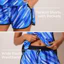 Summer Mae Blouson Tankini Swimsuits for Women 2026 Tummy Control Two Piece Bathing Suits with Sporty Pockets Swim Shorts (Blue Ocean Ripples)