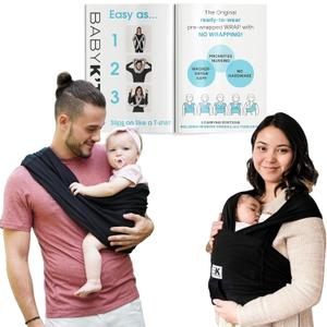 Original Baby K'tan Baby Carrier: #1 Easy Pre-Wrapped, Soft, Slip-On, No Rings, No Buckles | 5 in 1 Baby Sling for Hands-Free Comfort | Black | Large