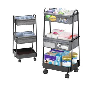 3 Tier Rolling Cart - Baby Diaper Caddy Organizer, 3 Tier Utility Cart Newborn Baby Nursery Essentials, Large Capacity, Easy to Assemble, Storage for Bedroom, Changing Table & Crib